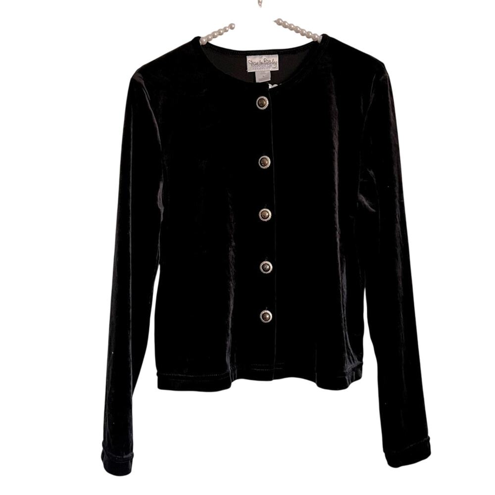 Vtg 90s DVF Diane von Furstenberg black velvet cardigan top small